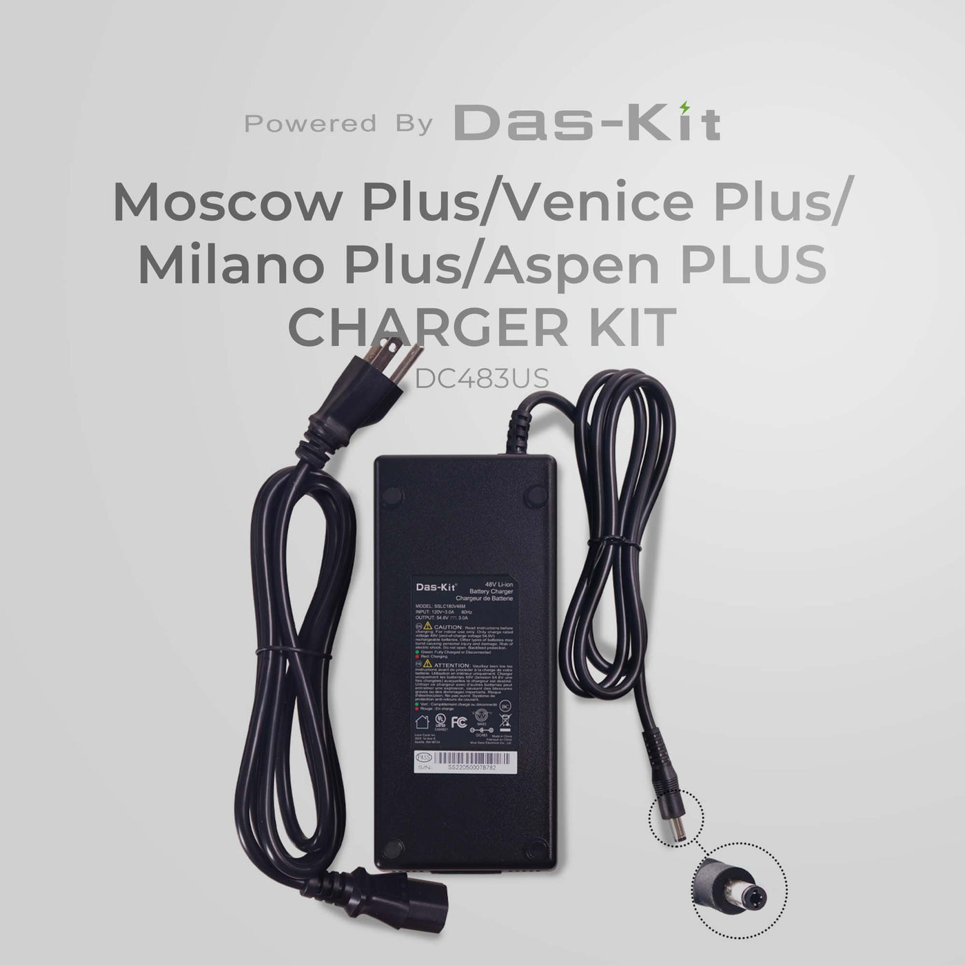 DAS-KIT, CHARGER KIT, 48V3AH, STD FOR NCM MOSCOW PLUS/VENICE PLUS/MILANO PLUS/MIAMI/ASPEN PLUS