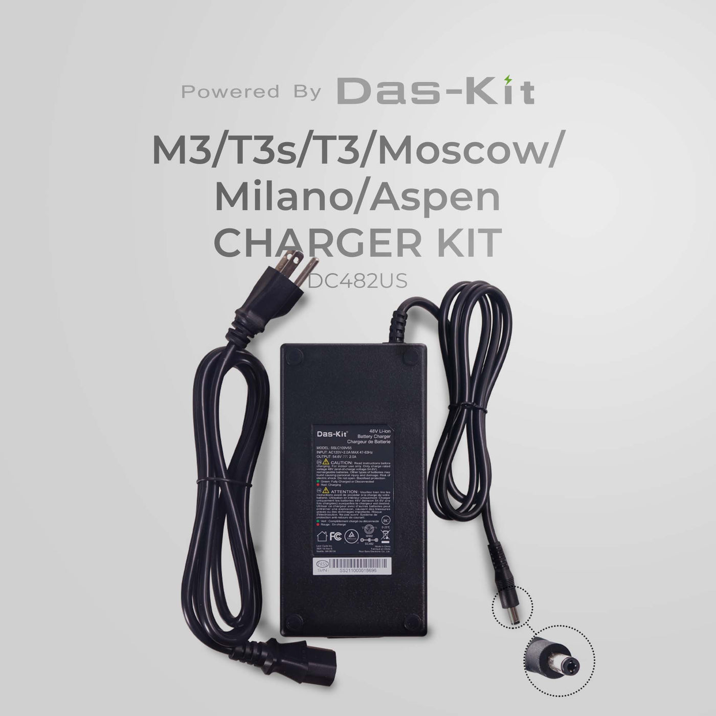 DAS-KIT, CHARGER KIT, 48V2AH, Standard, FOR NCM M3/T3s/T3/Moscow/Milano/Aspen